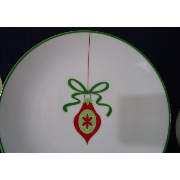 Crate & Barrel Christmas Ornament Luncheon Dessert Salad Plates Four EUC - Picture 9 of 16